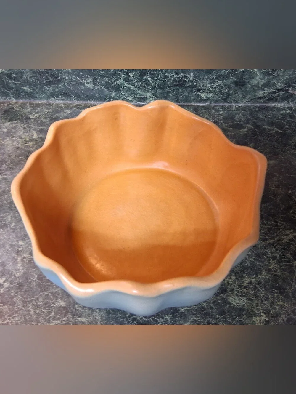 RARE Vintage Roseville Pottery Ruffled Bowl 60-6  Peach, Blue – C:1933